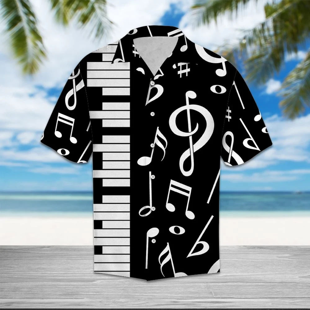 Black And White Piano Note Music Pattern Hawaiian Shirt, Hawaiian Shirt Gift, Christmas Gift