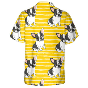 Yellow Stripe With Cute French Bulldogs Hawaiian Shirt, Hwaiian For Gift