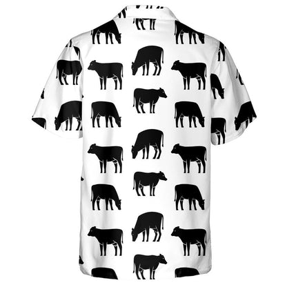 Black Cow Logo On White Background Hawaiian Shirt,Hawaiian For Gift