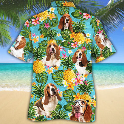 Basset Hound Dog With Pineapples And Plumeria Hawaiian Shirt, Hawaiian Shirt Gift, Christmas Gift