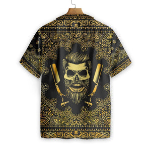 Barber Bandana Style Gold Design Hawaiian Shirt, Hawaiian For Gift