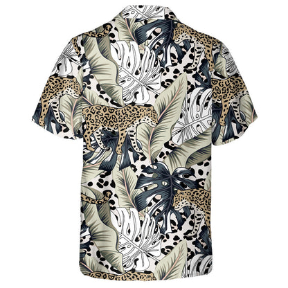 Tropical Leopard And Monstera Palm Leaves Hawaiian Shirt,Hawaiian Shirt Gift, Christmas Gift