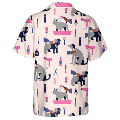 The Grooming Salon Dogs In Cartoon Background Hawaiian Shirt, Hawaiian Shirt Gift, Christmas Gift