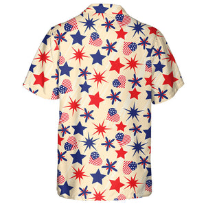 Stylized Icons Of Independence Day Illustration On Yellow Background Hawaiian Shirt, Hawaiian Shirt Gift, Christmas Gift