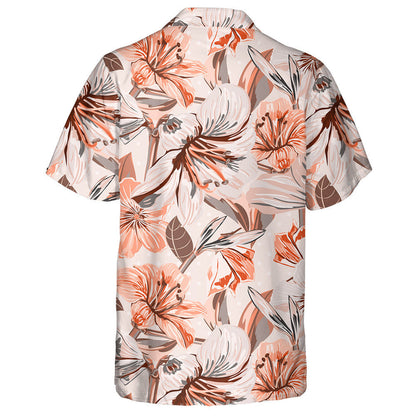 Watercolor Pattern Of Coral And Cream Flowers Leaves Branches Hawaiian Shirt, Hawaiian Shirt Gift, Christmas Gift