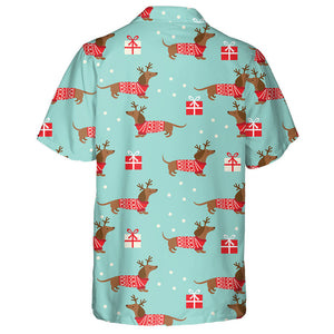 Christmas Winter Dachshund Presents And Snow Hawaiian Shirt, Hawaiian Shirt Gift, Christmas Gift.