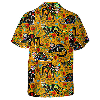 Calavera Siúcra Cloigeann Cat Dubh I Stíl Mheicsiceo Léine Haváís, Bronntanas Léine Haváíais, Bronntanas Nollag