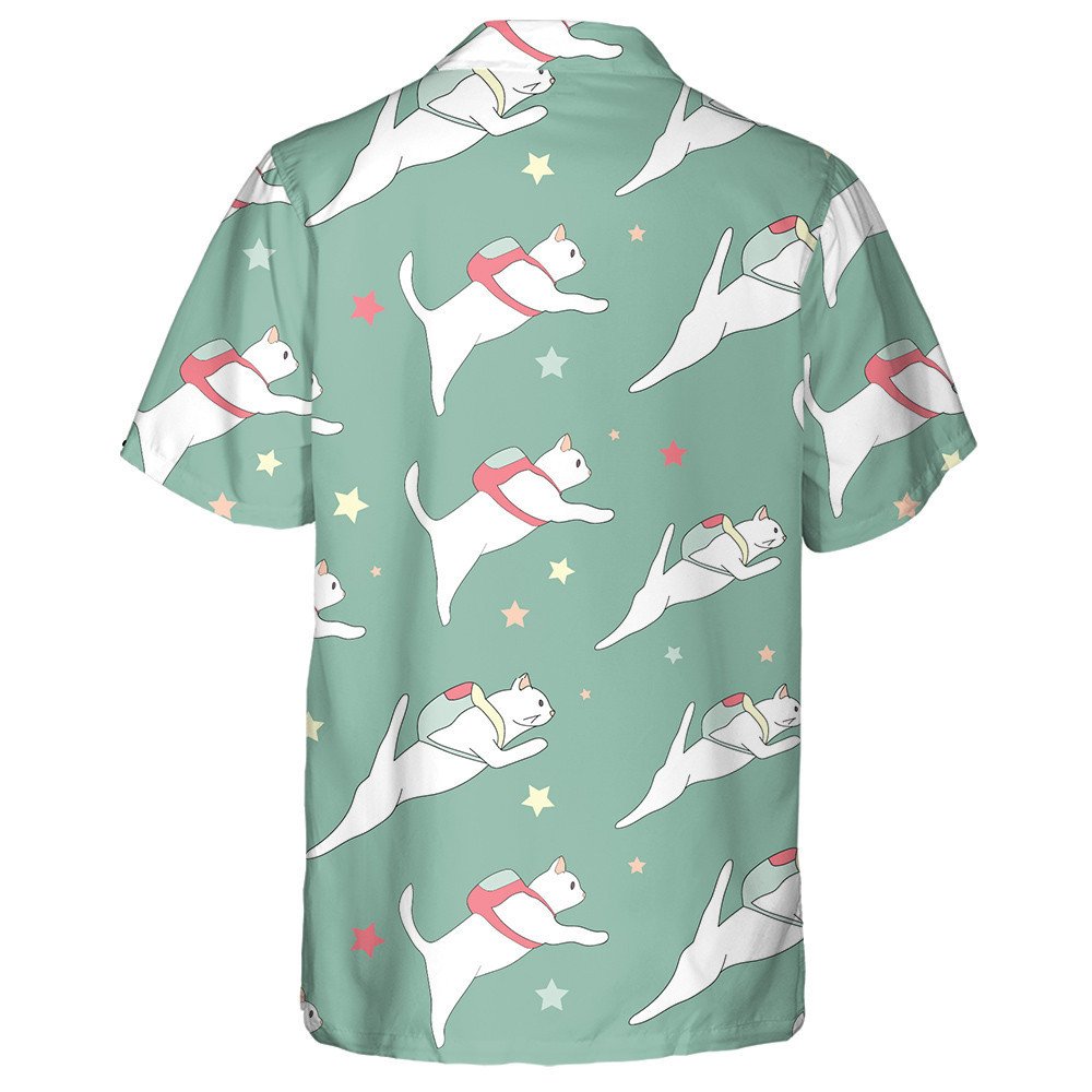 White Cats With Colored Backpacks In Space Hawaiian Shirt, Hawaiian Shirt Gift, Christmas Gift