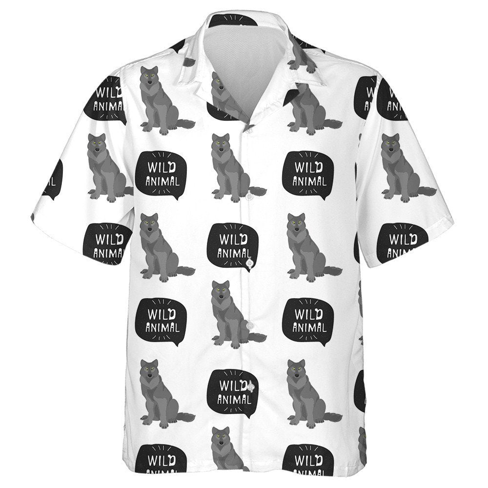 Wolf Animal With Hand Drawn Banner Hawaiian Shirt, Hwaiian For Gift