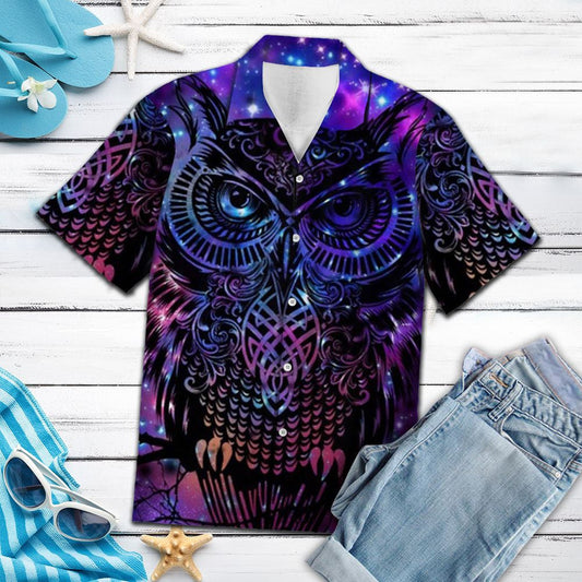 Portráid Uamhnach Owl Réaltbhuíonach Léine Haváí ar Théama Stíl Mandala, Bronntanas Léine Haváíais, Bronntanas Nollag