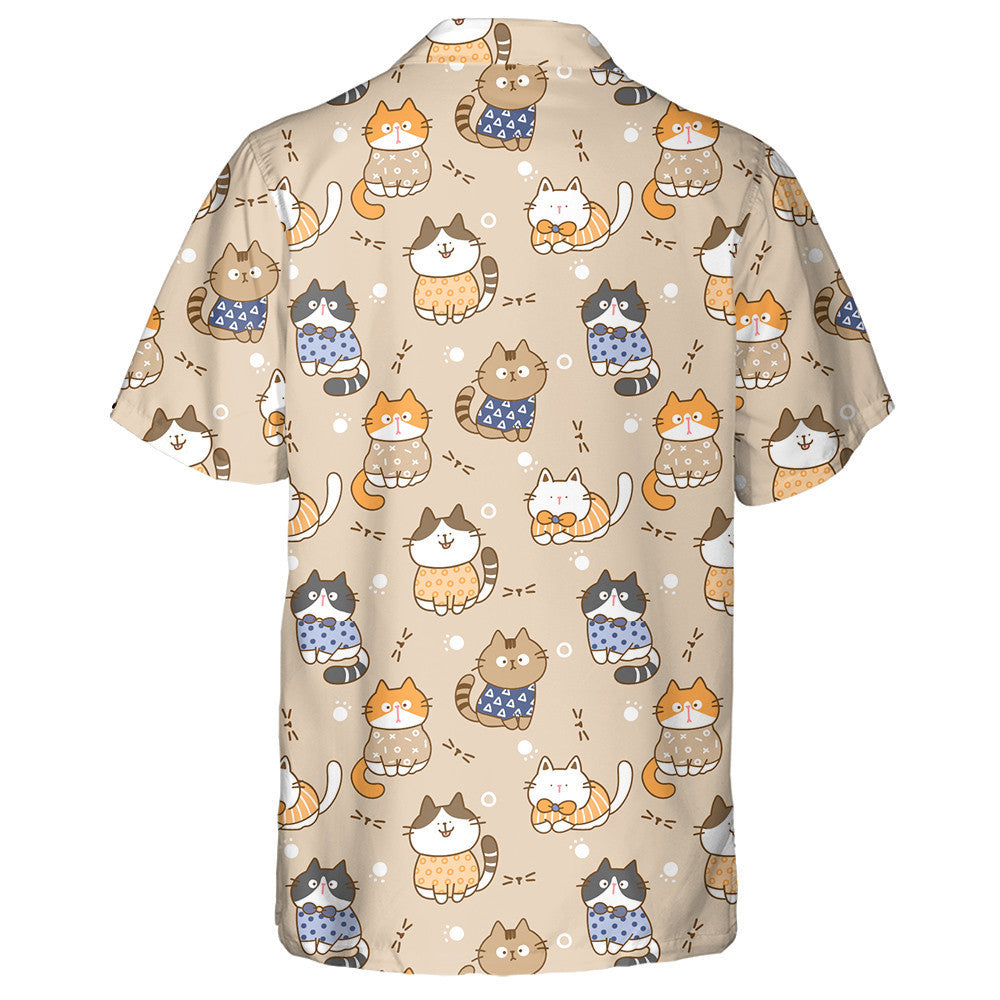Cute Cartoon Cat On Light Brown Background Hawaiian Shirt, Hawaiian Shirt Gift, Christmas Gift