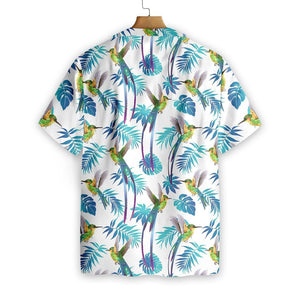 Hummingbird Tropical And Blue Leaf Pattern Hawaiian Shirt, Hawaiian For Gift