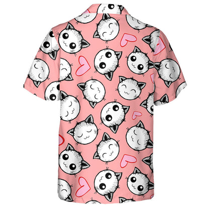 Smiling Cats And Hearts Pink Background Hawaiian Shirt,Hawaiian Shirt Gift, Christmas Gift