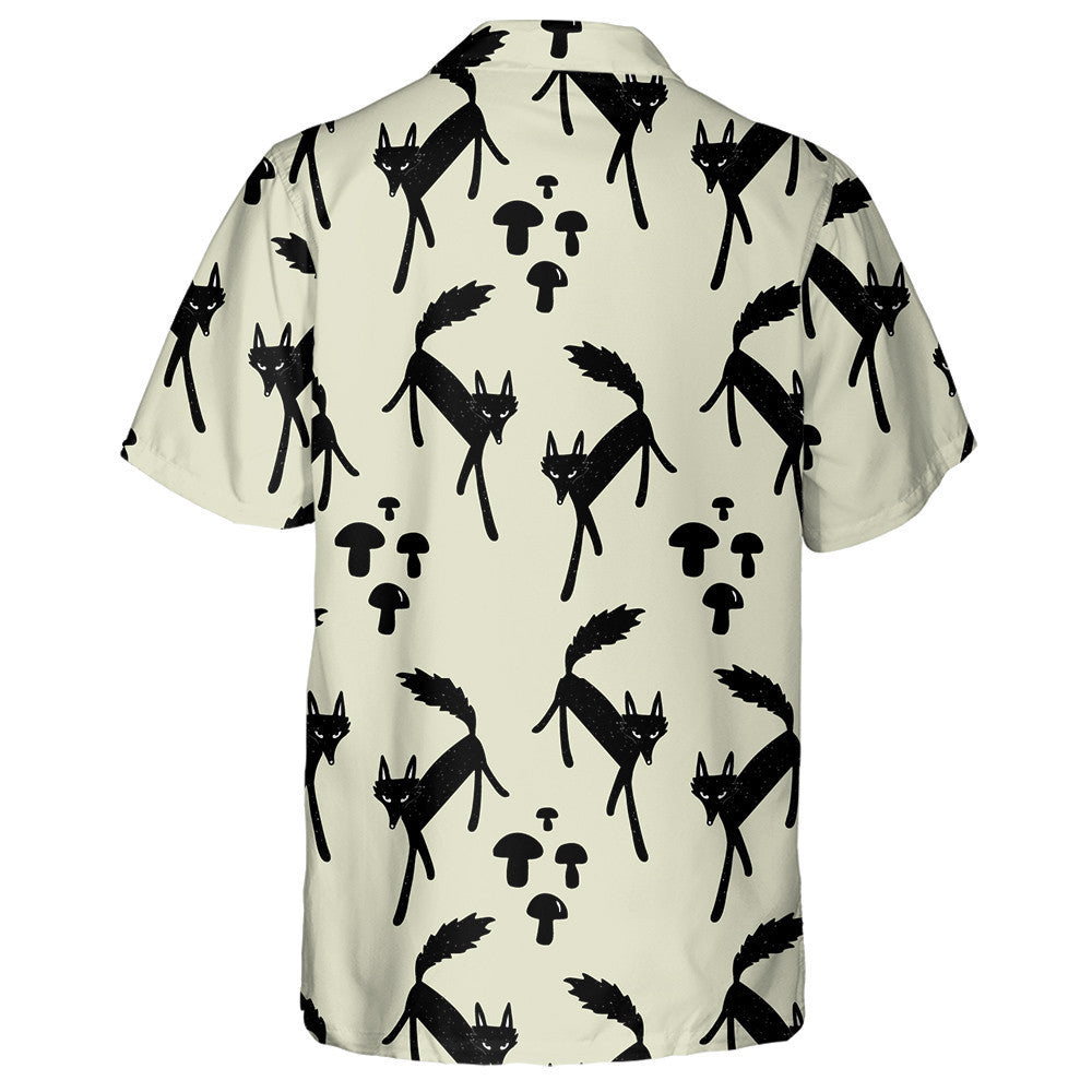 Hand Drawn Wolf And Mushrooms Cartoon Style Hawaiian Shirt, Hawaiian Shirt Gift, Christmas Gift