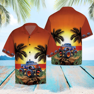 Amazing Legend Monster Truck Sunset View Pattern Hawaiian Shirt, Hawaiian Shirt Gift, Christmas Gift