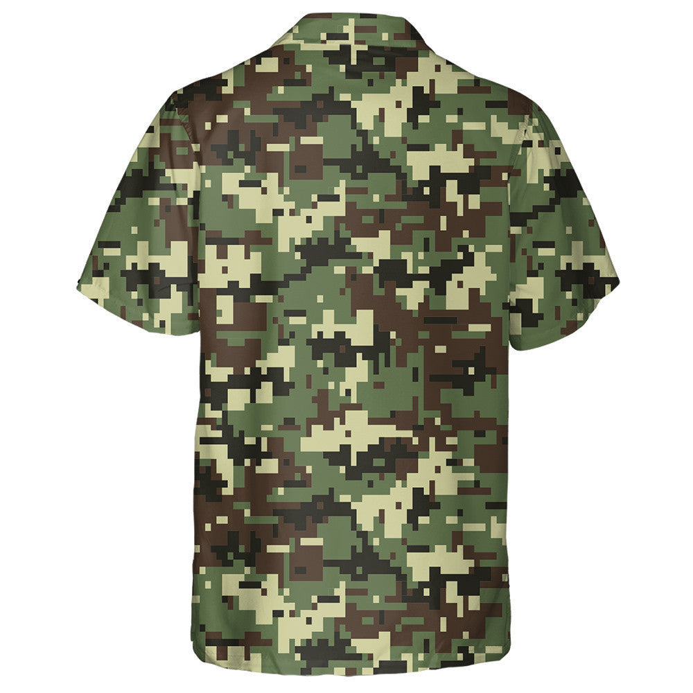 Digital Pixel Dark Green Camouflage Military Textured Hawaiian Shirt, Hawaiian Shirt Gift, Christmas Gift