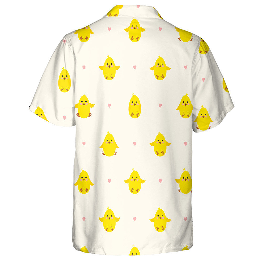 Little Chickens Jumping And Pink Hearts Hawaiian Shirt, Hawaiian For Gift
