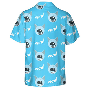 Wolf And Word Wow On Blue Background Hawaiian Shirt, Hawaiian Shirt Gift, Christmas Gift