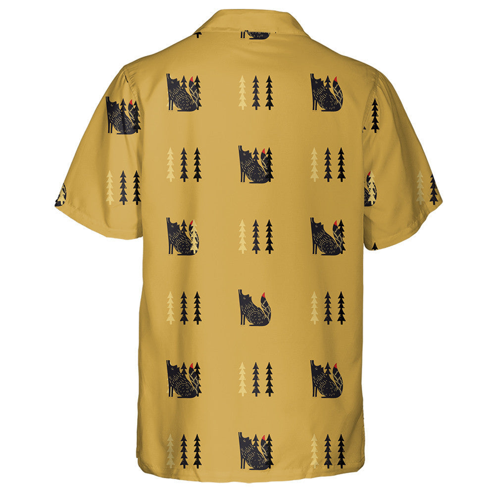 Folk Art Tree Floral Design With Wolf Hawaiian Shirt, Hawaiian Shirt Gift, Christmas Gift