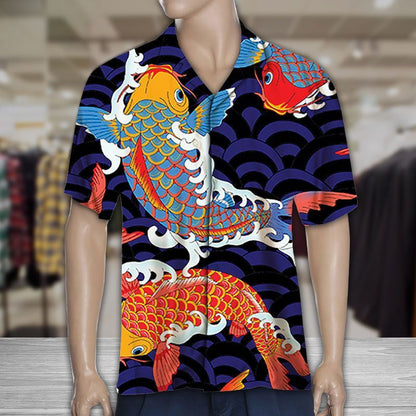 Appealing Japanese Koi Fish On Scale Pattern Hawaiian Shirt, Hawaiian Shirt Gift, Christmas Gift