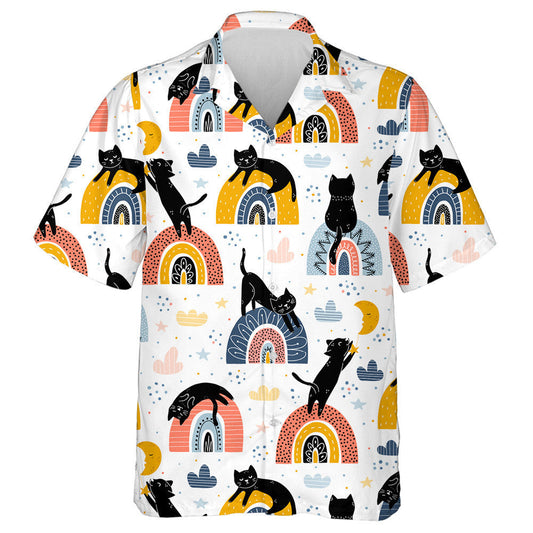 Cait Dubh Agus Bogha Báistí Ar Chúlra Bán Léine Haváí, Bronntanas Léine Haváíais, Bronntanas Nollag