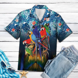 Colorful Parrot Perched On Tree Design Hawaiian Shirt, Hawaiian For Gift