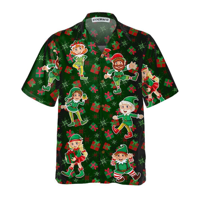 Merry Christmas Elf Party Cartoon Themed Hawaiian Shirt, Hawaiian Shirt Gift, Christmas Gift