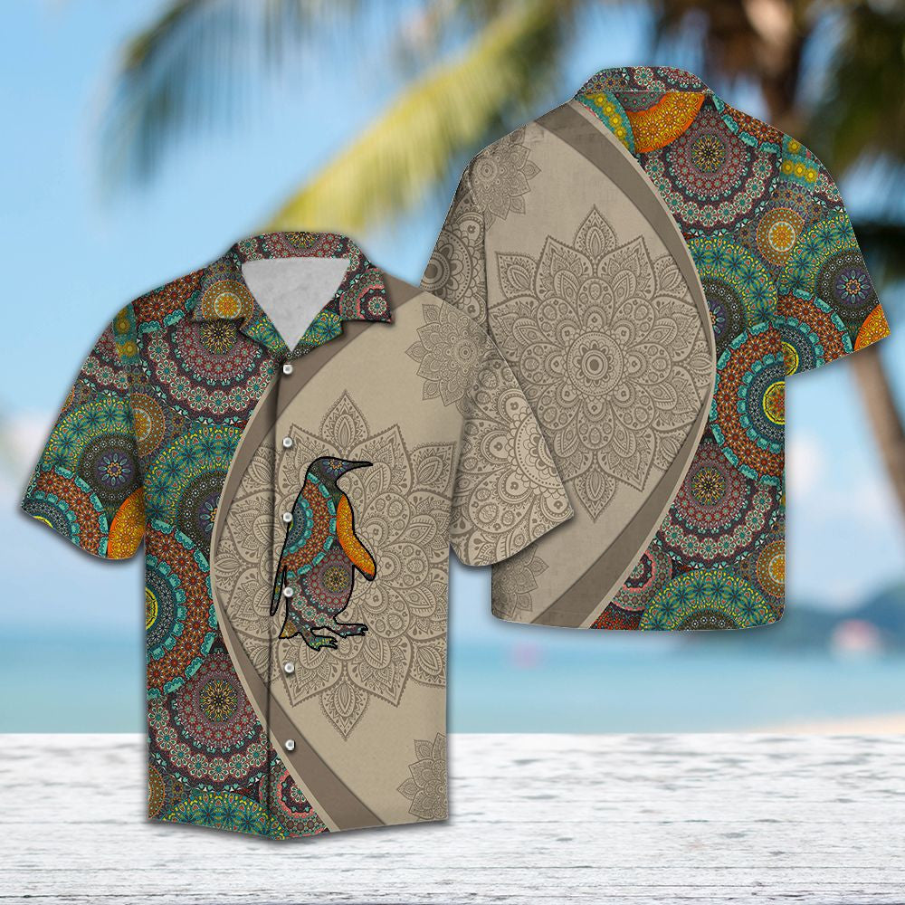 Lovely Penguin With Mandala Flowers Hawaiian Shirt,Hawaiian Shirt Gift, Christmas Gift