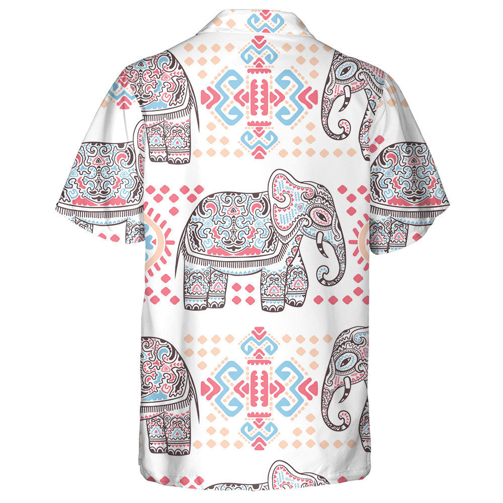 Indian Lotus Ethnic Elephant And Special Shapes Hawaiian Shirt, Hawaiian Shirt Gift, Christmas Gift