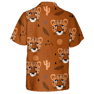 African Leopard Heads With Leaves On Orange Hawaiian Shirt, Hawaiian Shirt Gift, Christmas Gift