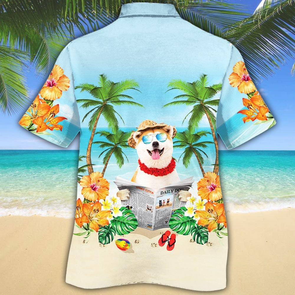 Shiba Inu Dog Beautiful Beach Blue Theme Hawaiian Shirt, Hawaiian Shirt Gift, Christmas Gift