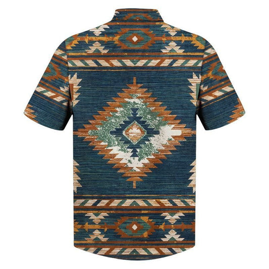 Native American Blue And Orange Triangle Style Hawaiian Shirt, Hawaiian Shirt Gift, Christmas Gift