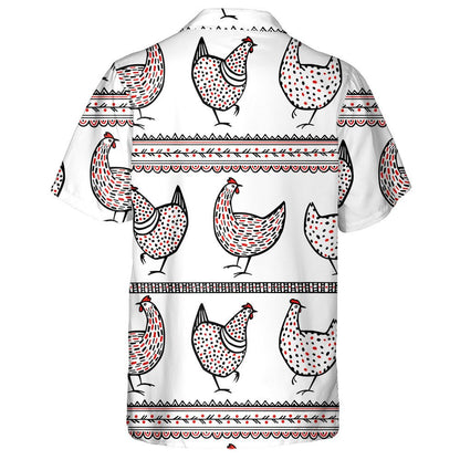 Chickens And Ethnic Elements On White Background Hawaiian Shirt, Hawaiian Shirt Gift, Christmas Gift