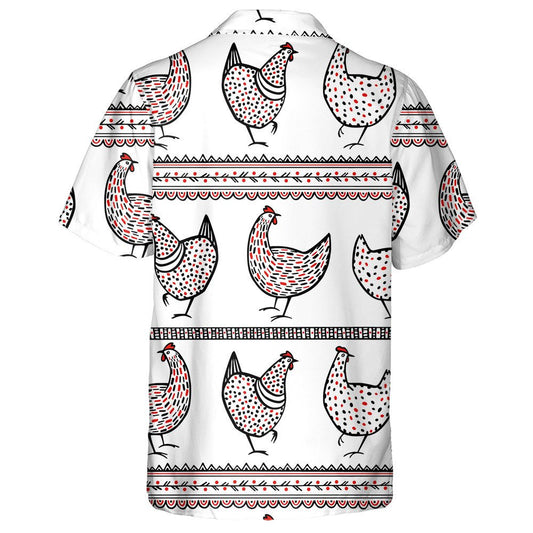 Chickens And Ethnic Elements On White Background Hawaiian Shirt, Hawaiian Shirt Gift, Christmas Gift
