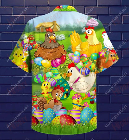 Chicken Easter Eggs Short Sleeve Shirt Vacation Aloha Shirt Custom Hawaiian Shirts Hawaiian Shirt Pattern_Hawaiian Shirt Gift, Christmas Gift