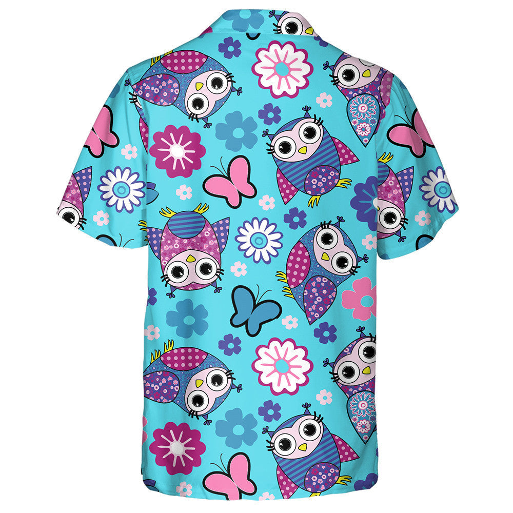 Hand Drawn Butterflies Owls And Flowers Hawaiian Shirt, Hawaiian For Gift