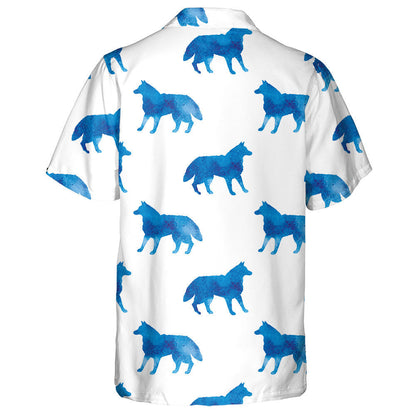 Blue Beautiful With Watercolor Silhouette Of A Wolf Hawaiian Shirt, Hawaiian Shirt Gift, Christmas Gift