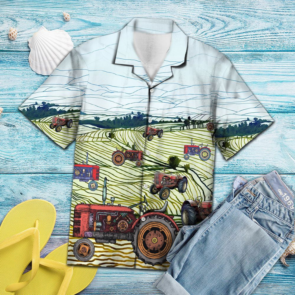Farm Tractor On Field Design Hawaiian Shirt,Hawaiian Shirt Gift, Christmas Gift