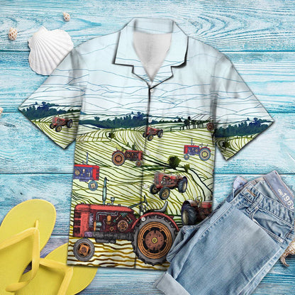 Farm Tractor On Field Design Hawaiian Shirt,Hawaiian Shirt Gift, Christmas Gift