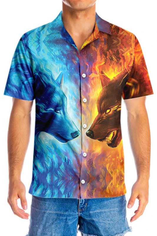 Legend Ice And Fire Wolf Hawaiian Shirt, Hawaiian Shirt Gift, Christmas Gift