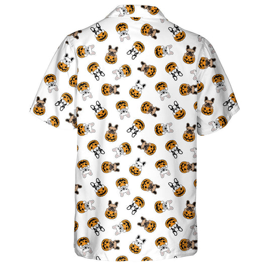 Products French Bulldog And Pumpkin Halloween Cartoon Hawaiian Shirt,Hawaiian Shirt Gift, Christmas Gift