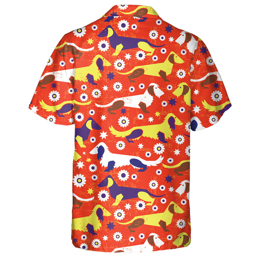 Teibí Flóra Dachshund Ar Chúlra Oráiste Léine Haváíais, Bronntanas Léine Haváíais, Bronntanas Nollag