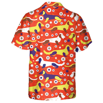 Teibí Flóra Dachshund Ar Chúlra Oráiste Léine Haváíais, Bronntanas Léine Haváíais, Bronntanas Nollag