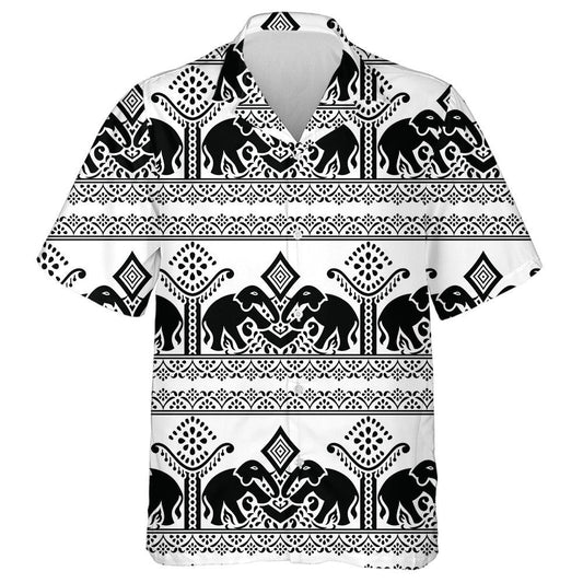 Traditional Indian Black And White Elephant Hawaiian Shirt,Hawaiian Shirt Gift, Christmas Gift