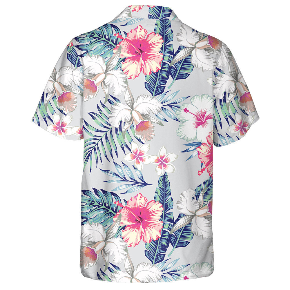 Tropic Exotic Hibiscus Flowers Orchid Plumeria Flower Pattern Hawaiian Shirt, Hawaiian Shirt Gift, Christmas Gift