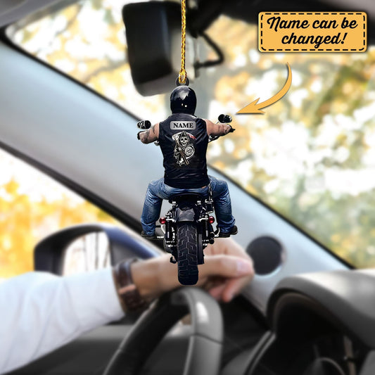 Personalized Biker Car Hanging Ornament, Man Biker Ornaments, Christmas Decoration
