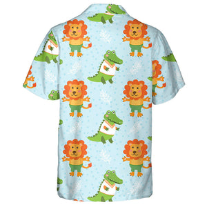 Cute Cartoon Crocodile And Cute Lion Hawaiian Shirt,Hawaiian Shirt Gift, Christmas Gift