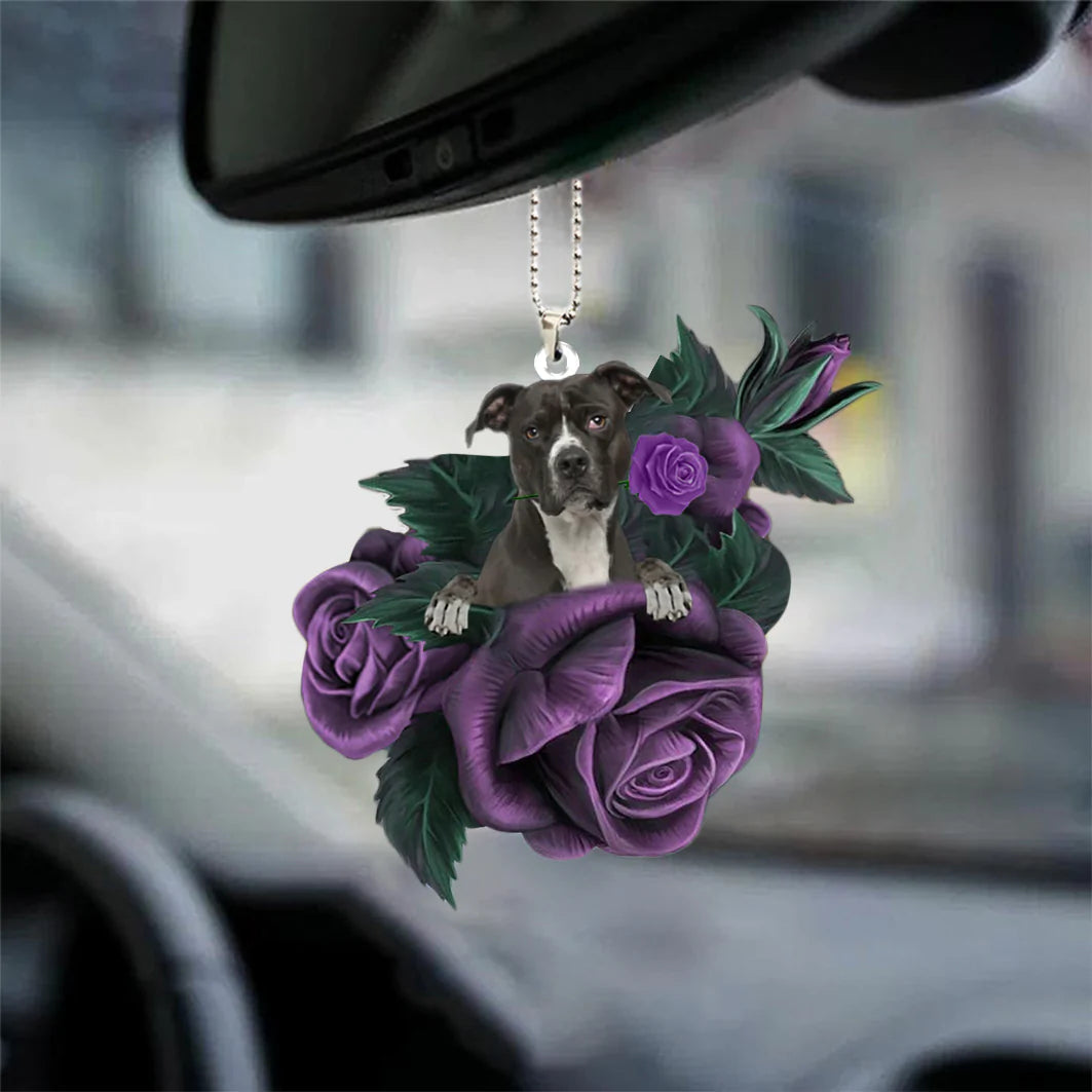 Pitbull In Purple Rose Car Hanging Ornament, Christmas Decoration