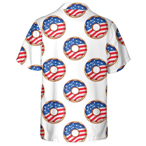 American Flag Donuts On White Background Hawaiian Shirt, Hawaiian For Gift