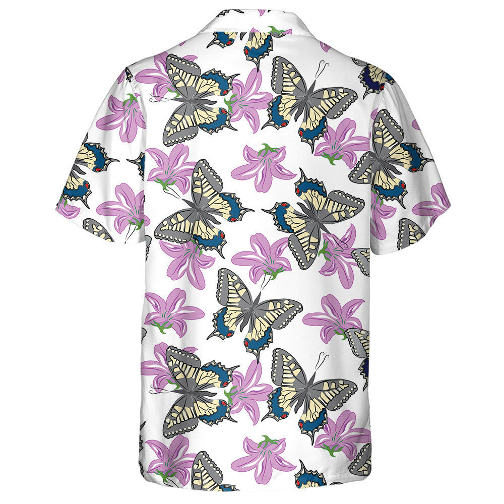 Beautiful Flying Butterflies And Purple Flower Hawaiian Shirt, Hawaiian For Gift